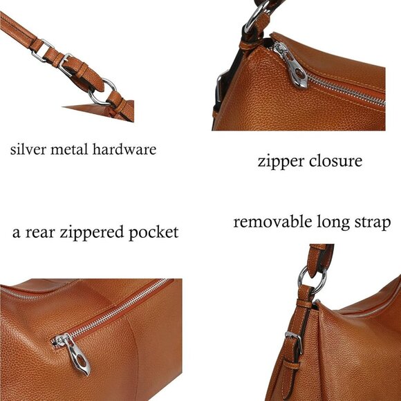 HESHE Leather Shoulder Bag for Women – Designer Hobo Crossbody Work Handbag - Picture 5 of 7